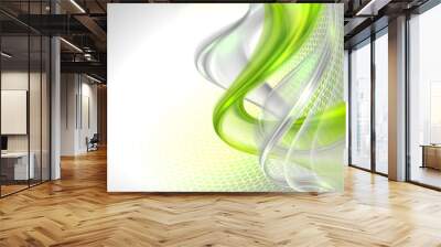 Abstract gray waving background with green element Wall mural