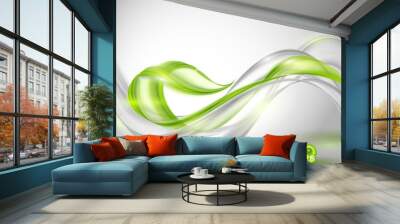 Abstract gray waving background with green element Wall mural