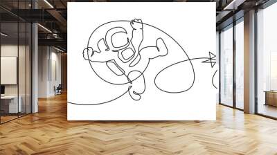 Astronaut logo one continuous line drawing Vector Wall mural