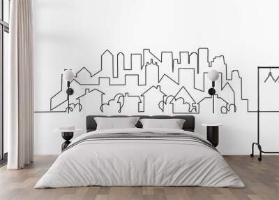 City scape, house, residential building concept. One line drawing Wall mural