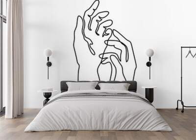 continuous line drawing. hands palms together. vector illustration Wall mural