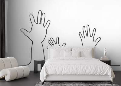 Continuous one line drawing. Abstract family hands parents and children. Vector illustration Wall mural