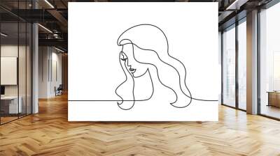 Continuous one line drawing. Abstract portrait of pretty young woman with beautiful hair. Vector illustration Wall mural