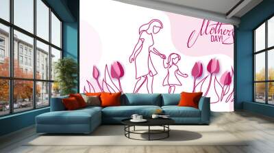 Happy Mother day card. Continuous one line drawing. Wall mural