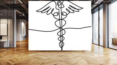 Medical symbol caduceus. Continuous One line drawing Wall mural