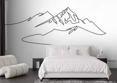 Mountains landscape view. Continuous one line drawing. Wall mural