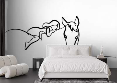 One line drawing. Girl lying a horse Wall mural