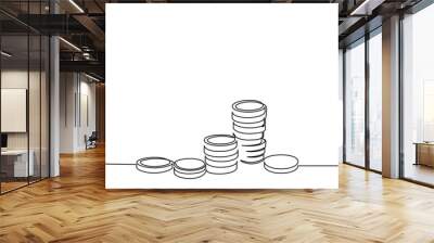 Stacks of coins penny cents. Continuous one line drawing Wall mural