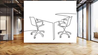 Table with office chairs. Continuous One line drawing art. Isolated vector illustration Wall mural