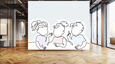 Three kids talking and discussing about their childrens problems. Wall mural