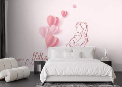 woman hold her baby with air balloons Wall mural