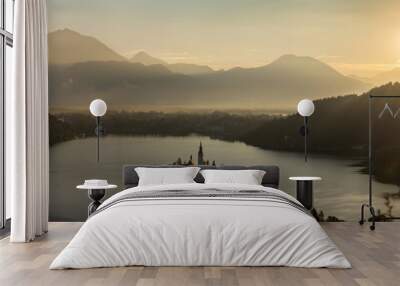 Panorama. Slovenia. Lake Bled. Sunrise. Wall mural