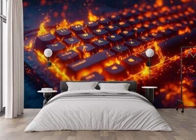 A burning keyboard sitting on top of a table Wall mural