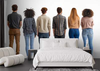 A group of people standing in a line, with one person wearing a plaid shirt. Concept of unity and togetherness among the group Wall mural