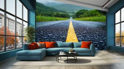 A road with a yellow line on the side of it Wall mural