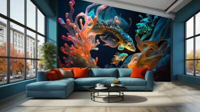 An underwater scene with colorful fish and coral. Generative AI. Wall mural