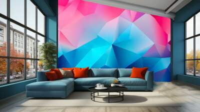 Blue and pink abstract background with low poly design that resembles triangles. Generative AI. Wall mural