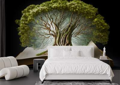 Open book with image of tree on it's cover. Generative AI. Wall mural