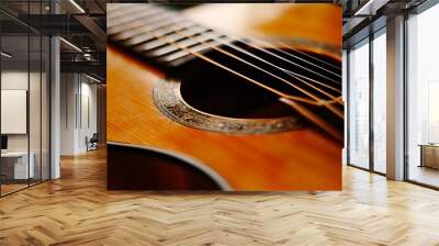 Close-up of the guitar and strings with shallow depth of field, soft focusing Wall mural