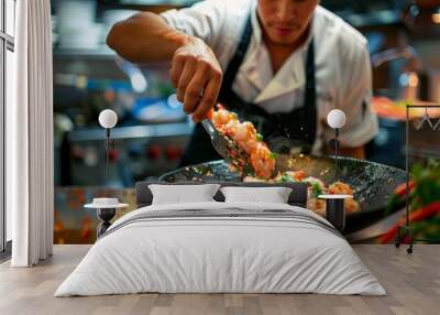 Cook plating Shrimp Aguachile Wall mural