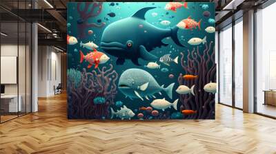 coral reef with fishes Generative AI Wall mural