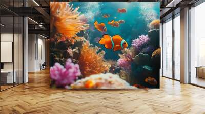 Incredible underwater wildlife in coral reefs Wall mural