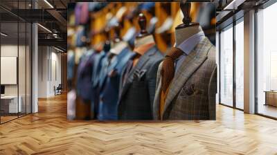 luxury men's suits in the store, with mannequins wearing neckties and blouses Wall mural