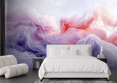 Soft, pastel threads arranged in a dreamy, cloud-like abstract form, evoking a sense of tranquility and lightness Wall mural