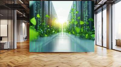 the integration of green data centers and sustainable computing practices in the tech industry isolated on white background, cinematic Wall mural