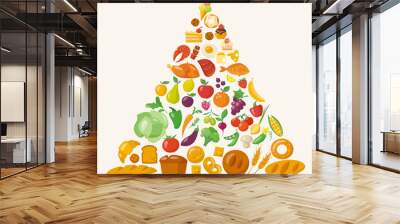 Vector poster with healthy food infographic pyramid. Wall mural