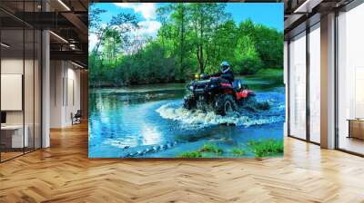 Outdoor activity. Quad bike rides. Extreme sport. Nature, forest, river. Wall mural