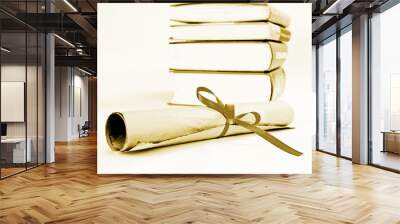 diploma with red ribbon and books Wall mural