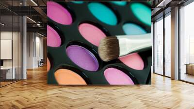 multicolored eye shadows with cosmetics brush Wall mural