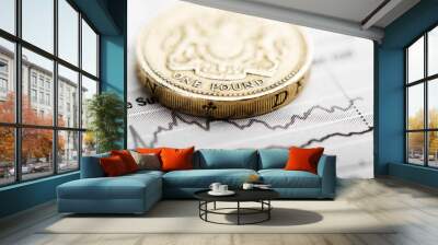 one pound coin on fluctuating graph Wall mural