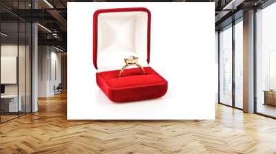 wedding rings in a gift box on white background Wall mural