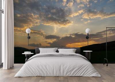 Sunrise or sunset over the hills and meadow. Slovakia Wall mural