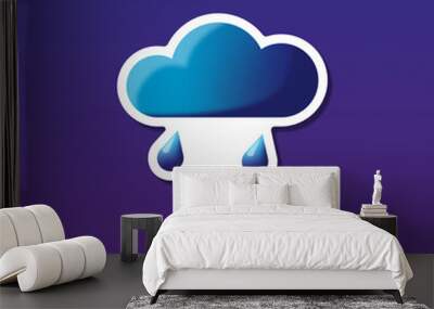 vector illustration, sticker icon of rain cloud for website or weather app Wall mural