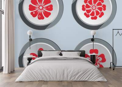 flower icon set. dahlia, aster, daisy, chamomile, chrysanthemum, gowan. floral symbol. red signs on  Wall mural