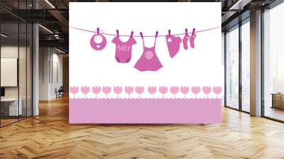 baby girl arrival announcement card Wall mural