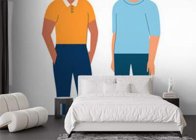 two men talking together facing each other. couple of men standing and speaking with speech bubbles. Wall mural