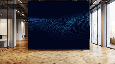 A moving digital 3d wave. Futuristic dark background with dynamic blue particles. The concept of big data. Cyberspace. Vector illustration. Wall mural