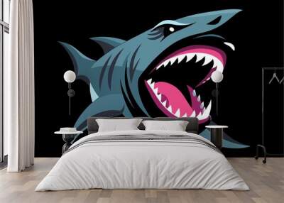 aggressive shark in black water Wall mural