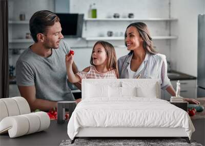 Family in kitchen Wall mural