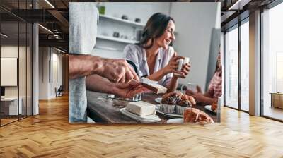 Family in kitchen Wall mural