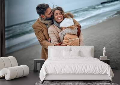 Family on the beach near the sea Wall mural