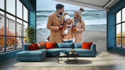 Family on the beach near the sea Wall mural