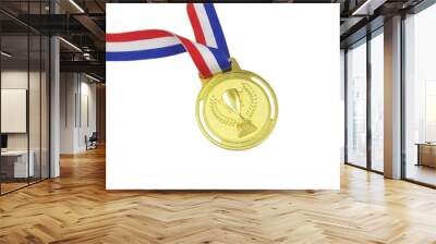 Gold medal with trophy cup isolated on white background. Copy space for text. Wall mural