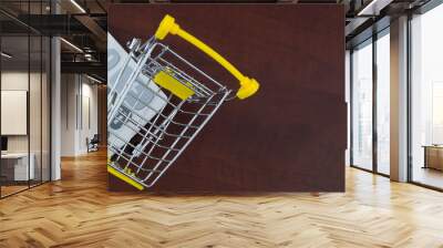 Smart shopping concept, shopping cart and calculator with copy space Wall mural