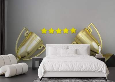 Two gold trophy cups with five yellow stars on gray background.	 Wall mural