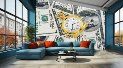 Vintage watch on dollars background Wall mural